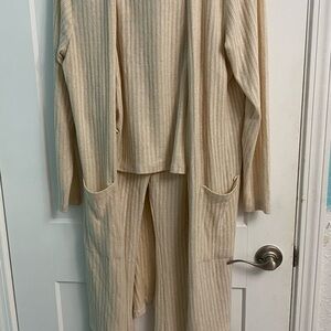 Beige Ribbed Lounge/Pajama 3 Piece Set